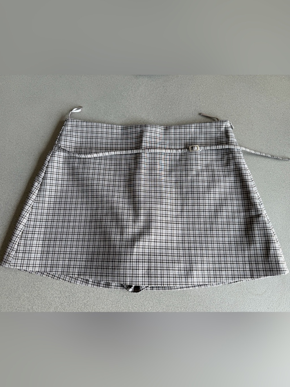 Zara Gray Plaid Mini Skort with Waist Buckle